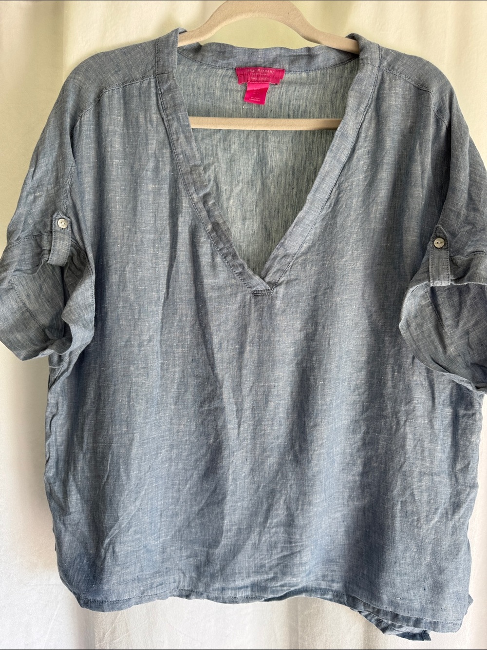 Isaac Mizrahi Light Blue Linen V-Neck Tunic